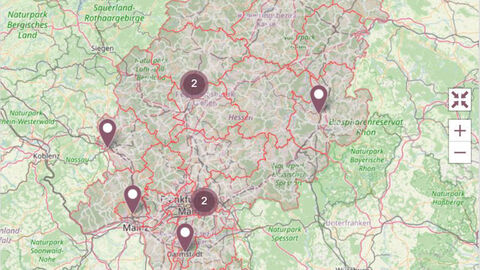 Hessen Kartenausschnitt von Hessen mit Pinns.
